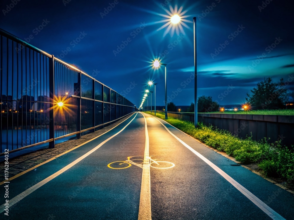 Night Bicycle Path, Minimalist Cycling Scene, Dark Road, Bike Lane, Urban Cycling Night Bicycle Path, Minimalist Cycling Scene, Dark Road, Bike Lane, Urban Cycling