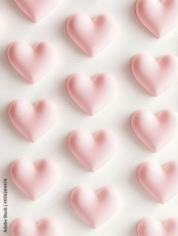 A pattern of soft pink hearts on a white background, evoking love and affection. A pattern of soft pink hearts on a white background, evoking love and affection.