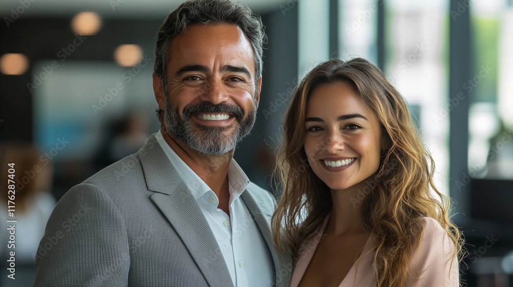 Confident Team: Smiling Business Couple Posing in Their Office Confident Team: Smiling Business Couple Posing in Their Office