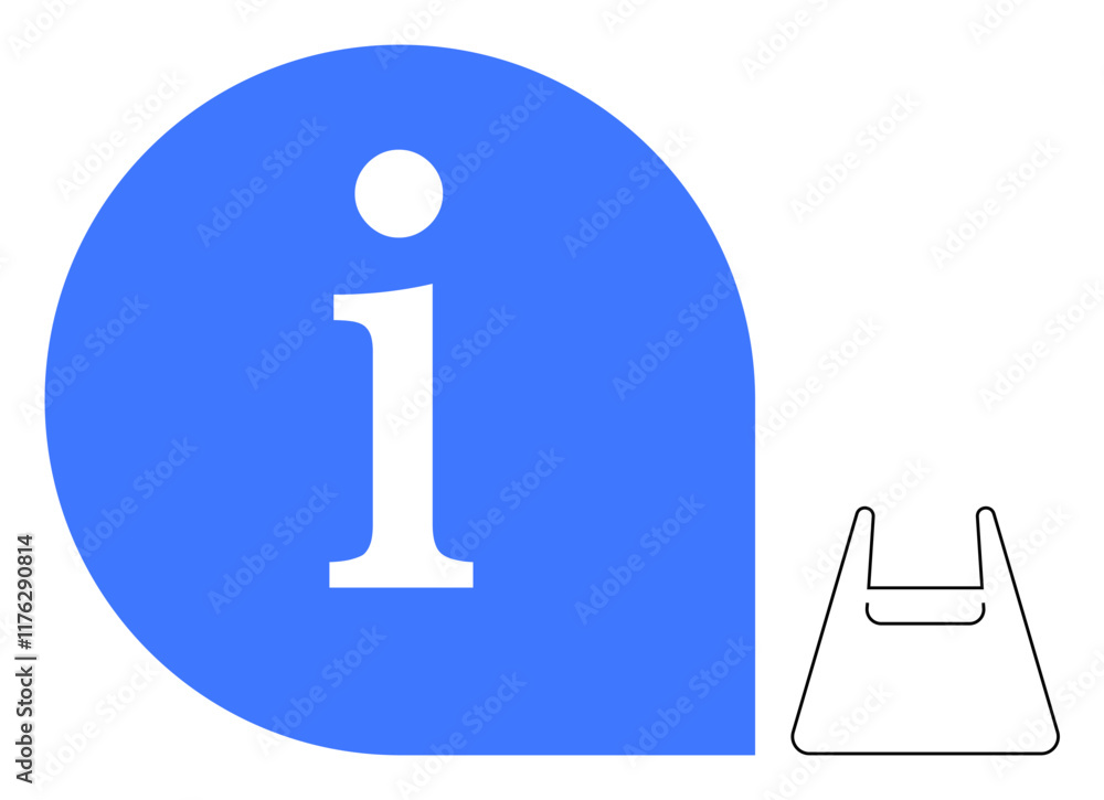 Blue teardrop-shaped icon with a white lowercase i and a black outline of a shopping bag. Ideal for customer assistance, retail, consumer guidance, store info, navigation, shopping help, online Blue teardrop-shaped icon with a white lowercase i and a black outline of a shopping bag. Ideal for customer assistance, retail, consumer guidance, store info, navigation, shopping help, online