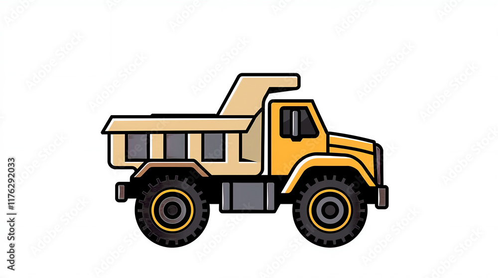Sketch of dump truck, side view technical drawing of industrial construction vehicle in minimalist style Sketch of dump truck, side view technical drawing of industrial construction vehicle in minimalist style