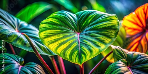 Panoramic View of Philodendron Mamei Seedling with Mottled Leaves photo