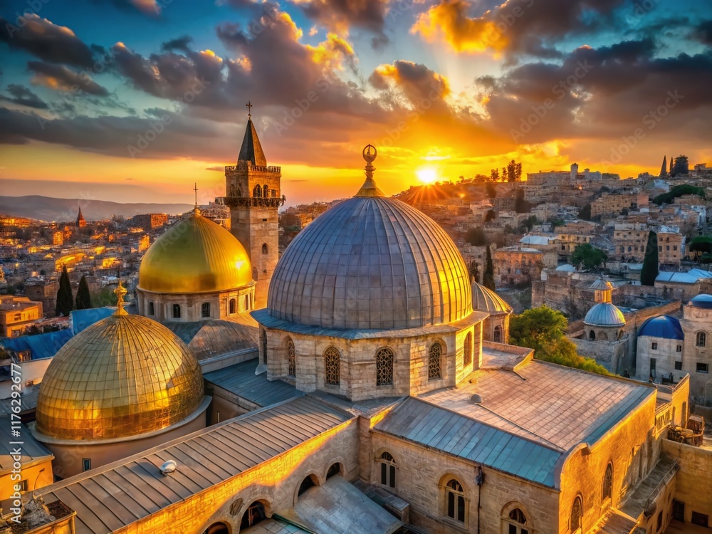 Fototapeta premium Panoramic View: Twin Domes, Holy Sepulchre Church, Jerusalem