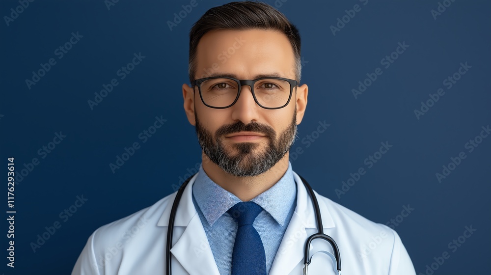 A professional male doctor wearing a white coat and a stethoscope, presenting a confident and approachable demeanor against a solid blue background. Ideal for healthcare topics. A professional male doctor wearing a white coat and a stethoscope, presenting a confident and approachable demeanor against a solid blue background. Ideal for healthcare topics.