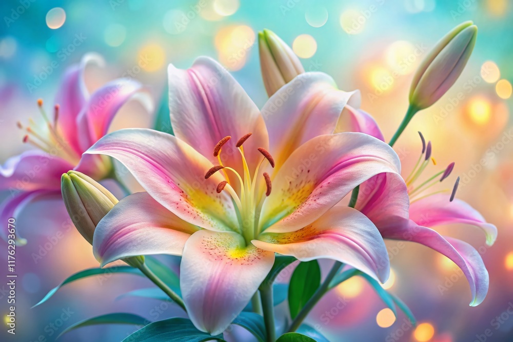 Pastel Lily Flowers, Soft Blurred Background, Spring Blossom, Delicate Petals, Floral Wallpaper Pastel Lily Flowers, Soft Blurred Background, Spring Blossom, Delicate Petals, Floral Wallpaper