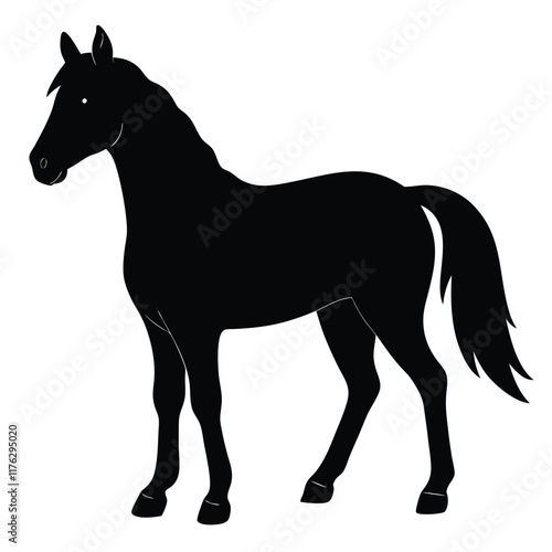 A simple standing horse silhouette with minimal details, vector art photo