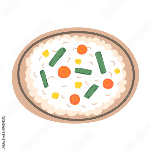 Vegetable risotto with carrots, beans, and corn. Vector illustration for cookbooks, food blogs, restaurant menus, or nutrition-related materials