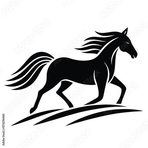 A simple standing horse silhouette with minimal details, vector art photo