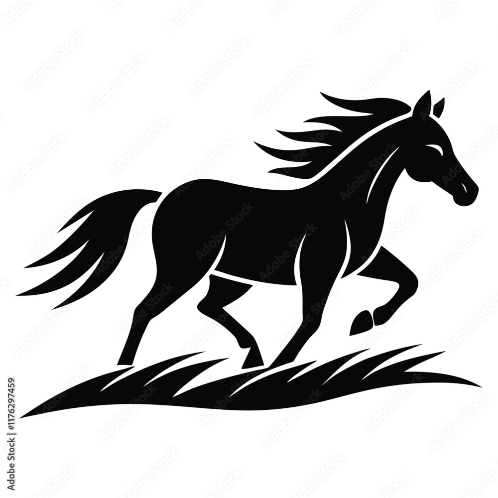 A simple standing horse silhouette with minimal details, vector art A simple standing horse silhouette with minimal details, vector art
