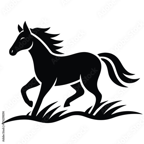 A simple standing horse silhouette with minimal details, vector art photo