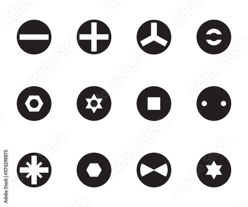 Screw head types icon set screwdriver bit vector collection