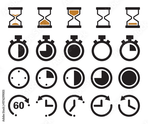 time clock stopwatch icon set sand timer vector illustration