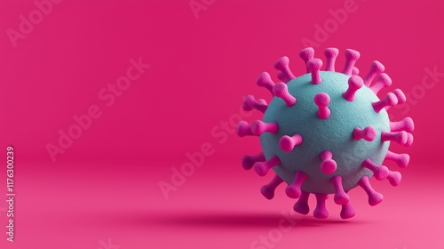 Fototapeta Naklejka Na Ścianę i Meble -  A vibrant and colorful 3D illustration of a virus, showcasing its intricate structure against a vivid pink background. Ideal for educational purposes and health-related topics.