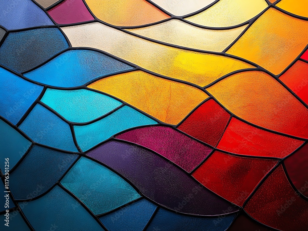 Fototapeta premium Mosaic glass patterns with soft light effects, stained glassinspired design