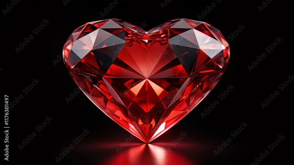 Red Diamond Heart, Isolated Black Background, Clipping Path, Valentine's Day, Love Symbol Red Diamond Heart, Isolated Black Background, Clipping Path, Valentine's Day, Love Symbol