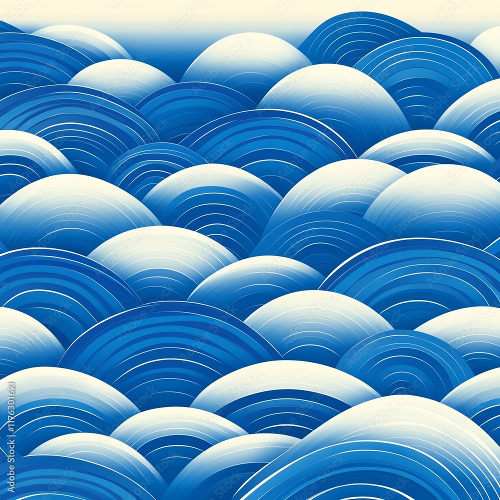 Obraz premium Traditional Japanese wave patterns with soft blue tones, cultural elegance