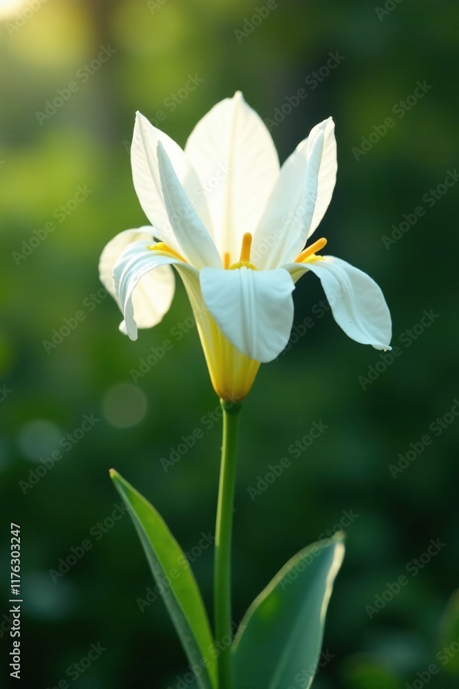 Delicate white petals unfurl from a slender stem, serene, floral, natural Delicate white petals unfurl from a slender stem, serene, floral, natural