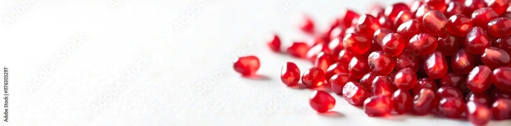 Juicy pomegranate seeds bursting with flavor on a pristine white background, #pomegranateseeds, homegrownproduce Juicy pomegranate seeds bursting with flavor on a pristine white background, #pomegranateseeds, homegrownproduce