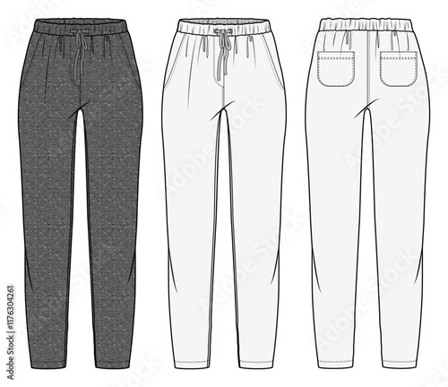Women’s pant, Fashion Flat Sketch Vector Illustration, CAD, Technical Drawing, Flat Drawing, Template, Mockup.