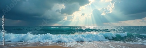 Paesaggio di mare con nuvole basse e onde agitate, basse, onde agitate