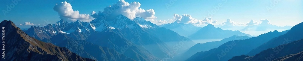 Fototapeta premium Cloudy mountain landscape with blue-black sky, mountain, geography, landscape