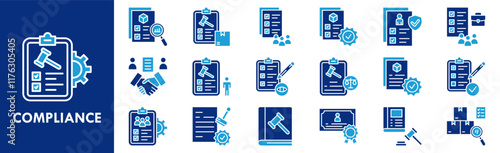 Compliance icon collection set. Containing design compliance, management, business, control, risk