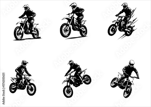 silhouettes of man riding on motocross vector design