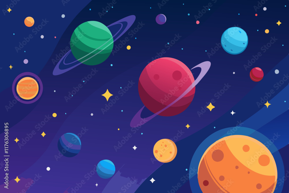 Artistic seamless pattern showcasing the beauty of planets and twinkling stars.
Artistic seamless pattern showcasing the beauty of planets and twinkling stars.
