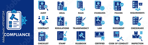 Compliance icon collection set. Containing design compliance, management, business, control, risk