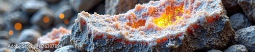 Mottled aluminium rich rocks with natural rough pyrophyllite ore exposed on surface, minerals, geological formations photo