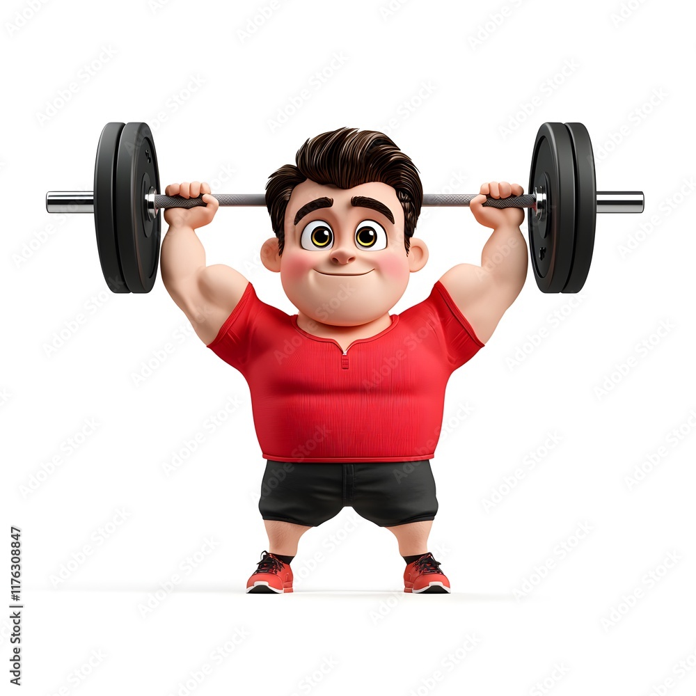 Obraz premium Young cartoon character lifting weights in bright gym setting