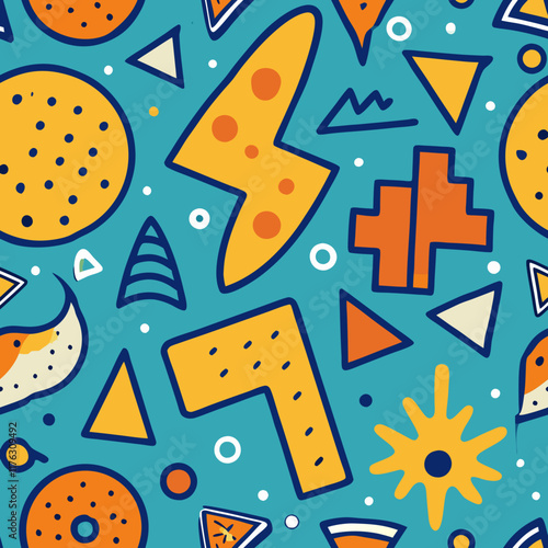 Detailed seamless pattern of abstract doodles with a playful and modern style.
 photo