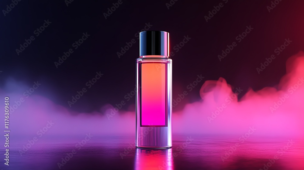 A glowing essence bottle floating amidst ethereal, colorful mist A glowing essence bottle floating amidst ethereal, colorful mist