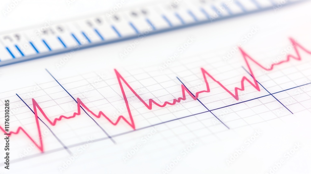 Close-up view of an electrocardiogram (ECG) displaying heart rate data. The vibrant red lines on a grid background reflect vital signs and health monitoring technology. Close-up view of an electrocardiogram (ECG) displaying heart rate data. The vibrant red lines on a grid background reflect vital signs and health monitoring technology.