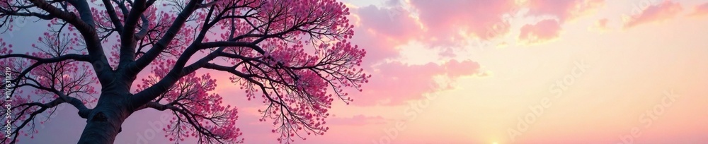 Muted colors of tree branches against sky at morning, gentle tones, sky, gradient