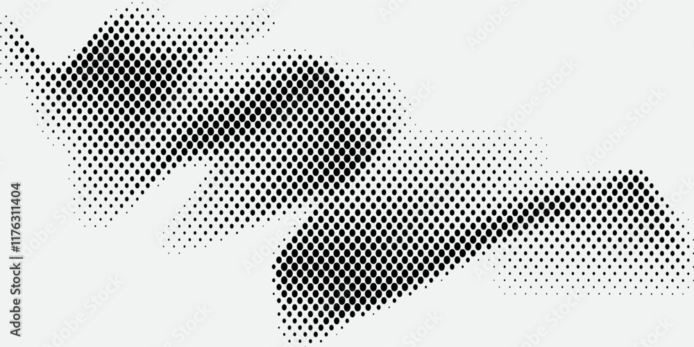 Fototapeta premium dotted curved abstract shapes. Dotted pattern in halftone theme. Curved and twisted abstract gradients. Vector design element in black and white color.