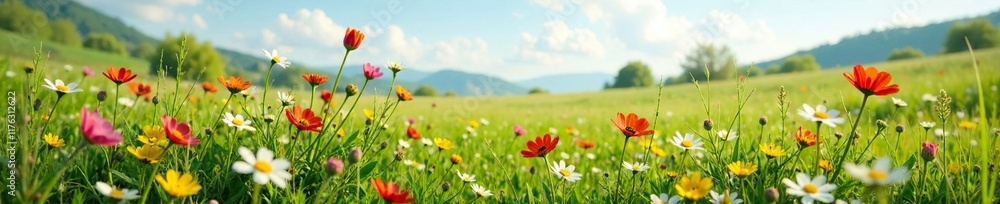 Wildflowers and grasses in a springtime landscape, grasses, spring wildflowers, karst land Wildflowers and grasses in a springtime landscape, grasses, spring wildflowers, karst land