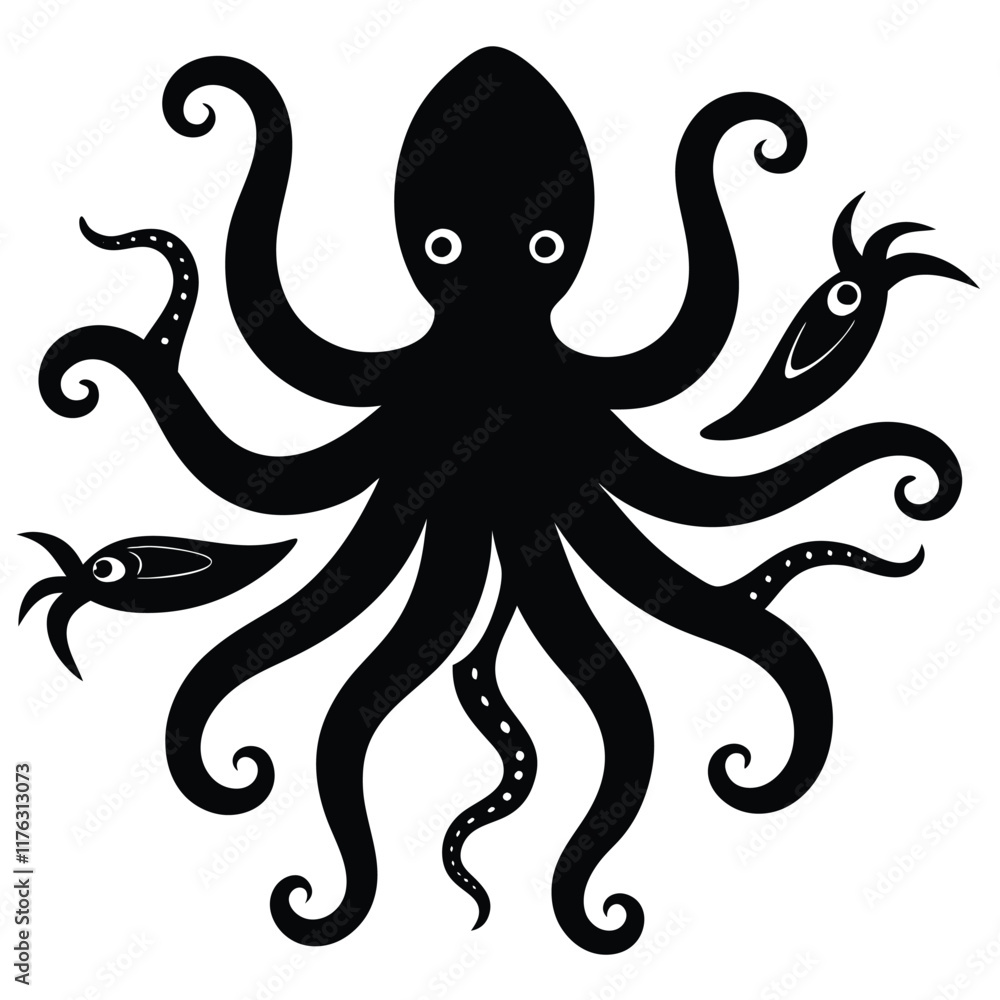 A cute octopus with round eyes and eight smooth tentacles, vector style. A cute octopus with round eyes and eight smooth tentacles, vector style.