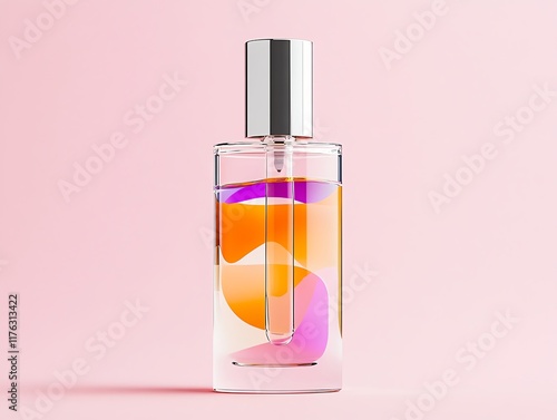 A vitaminenriched serum bottle with colorful swirling liquid inside photo