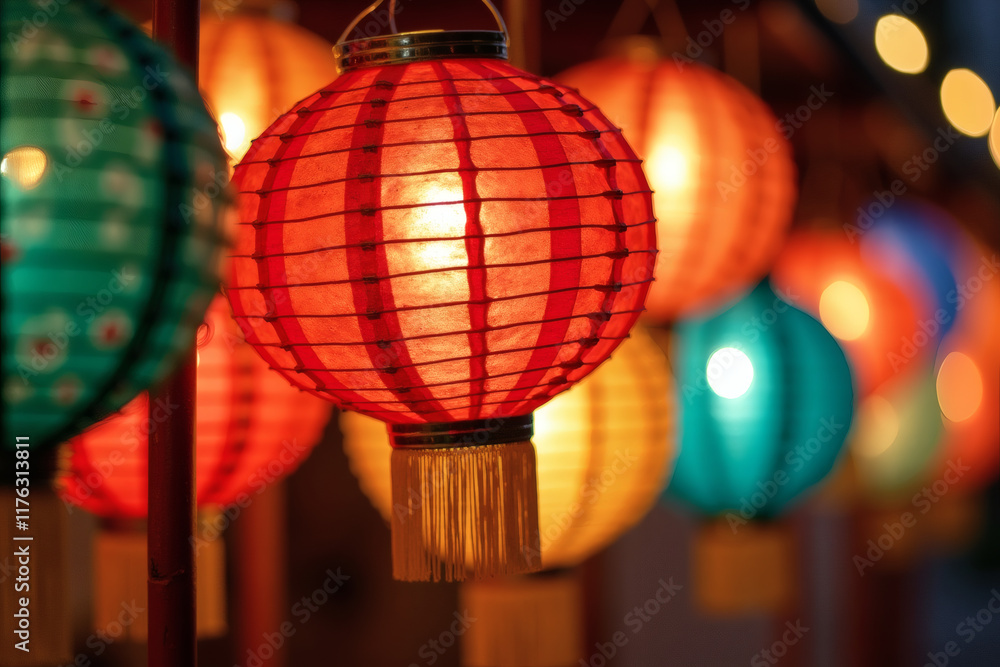 Obraz premium Festive Chinese Lanterns Illuminate a Night Celebration