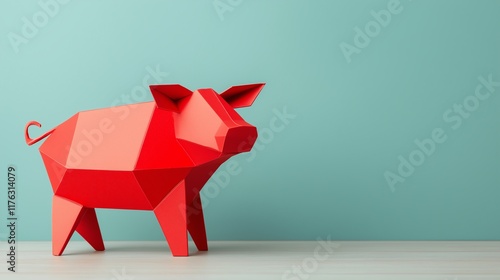 This vibrant red origami pig illustrates creativity and craftsmanship. Perfect for art projects, decorations, or as a playful element in modern design. A unique and fun addition!
