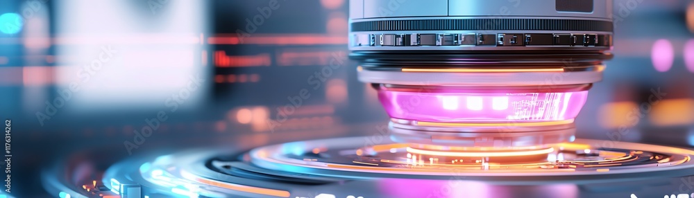 An advanced antiaging device with LED light features glowing in a futuristic setting An advanced antiaging device with LED light features glowing in a futuristic setting