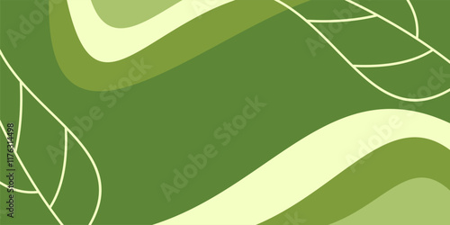 earth day background green color abstract shapes, waves and leaves pattern with free space for text. Template for banners, posters, social media