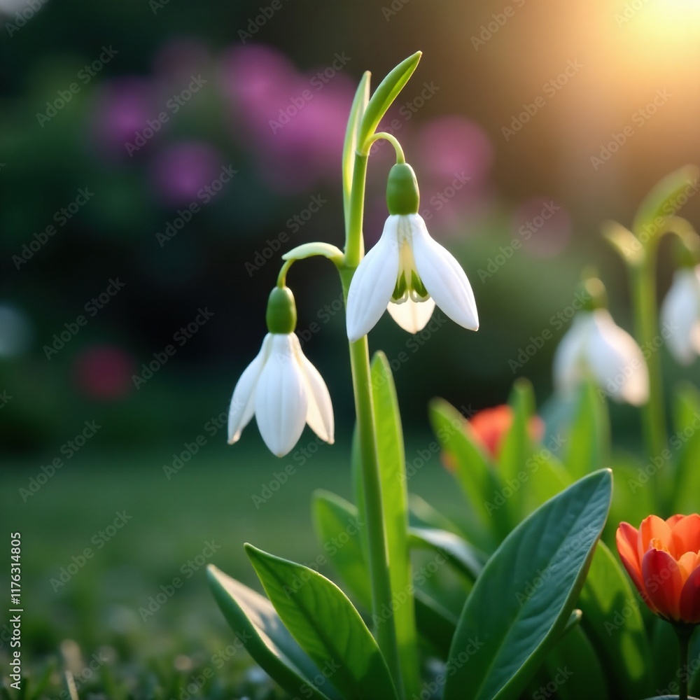 A delicate white flower dangles from a slender stem in the garden, blooming, plant, flowers A delicate white flower dangles from a slender stem in the garden, blooming, plant, flowers