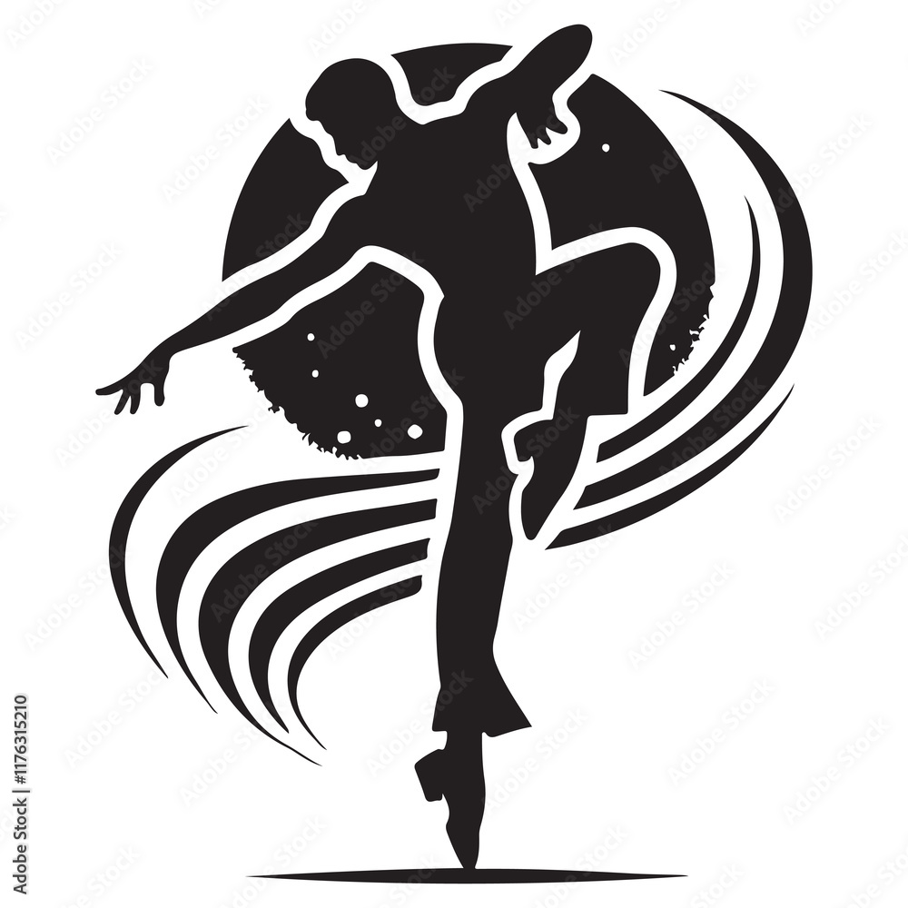 Fototapeta premium Quickstep Silhouette Vector Illustration, Solid White Background.