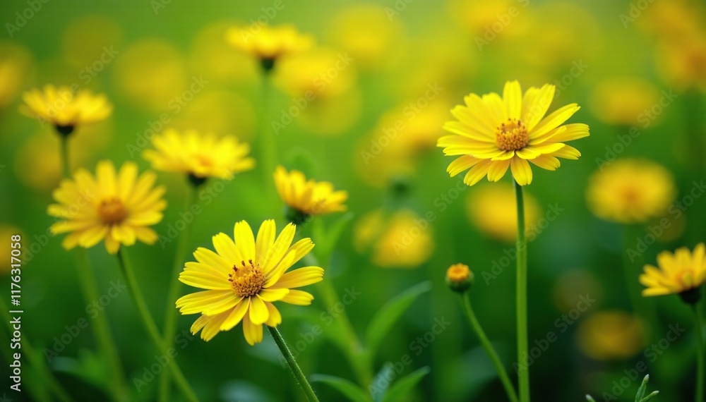 Yellow chrysanthemum blooms in a lush green meadow, wildflowers, yellow flowers Yellow chrysanthemum blooms in a lush green meadow, wildflowers, yellow flowers