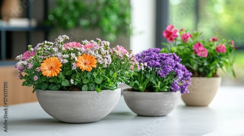 Wallpaper Mural Blooming Renewal - Vibrant Spring Flowers in Charming Plant Bowls Torontodigital.ca