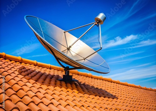 Satellite Dish on Residential Roof - Rule of Thirds Composition Stock Photo photo