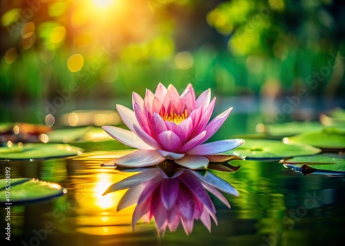 Serene Water Lily Pond: Peaceful Floating Flower in Still Water