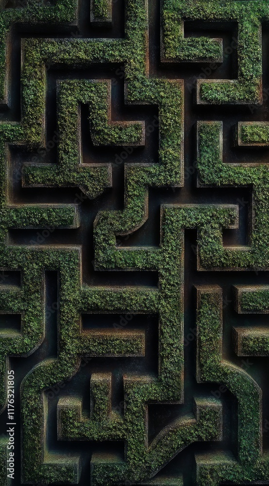 Moss-covered labyrinth pattern. Moss-covered labyrinth pattern.
